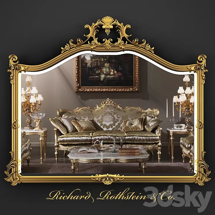 Ornate Giltwood Frame Formal Mirror 3D Model