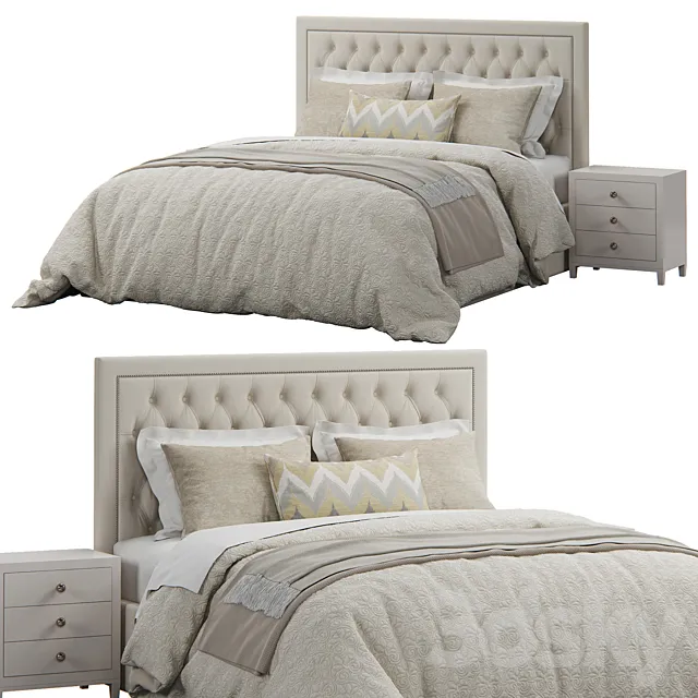 Osborne Fabric King Sized Tufted Headboard Bed 3D Model