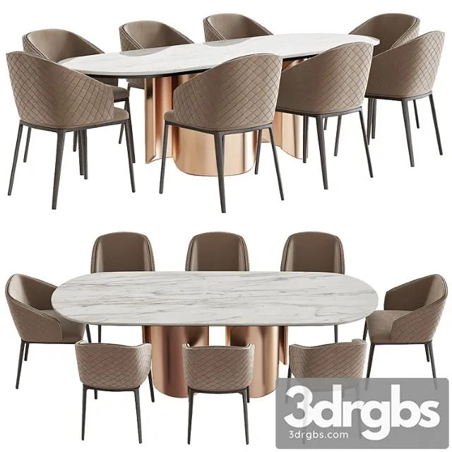 Oscar dining table and louise dining chair 2 3D Model Free