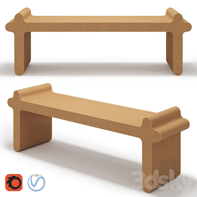 Ossicle Brown Leather Bench # 1 3D Model Free