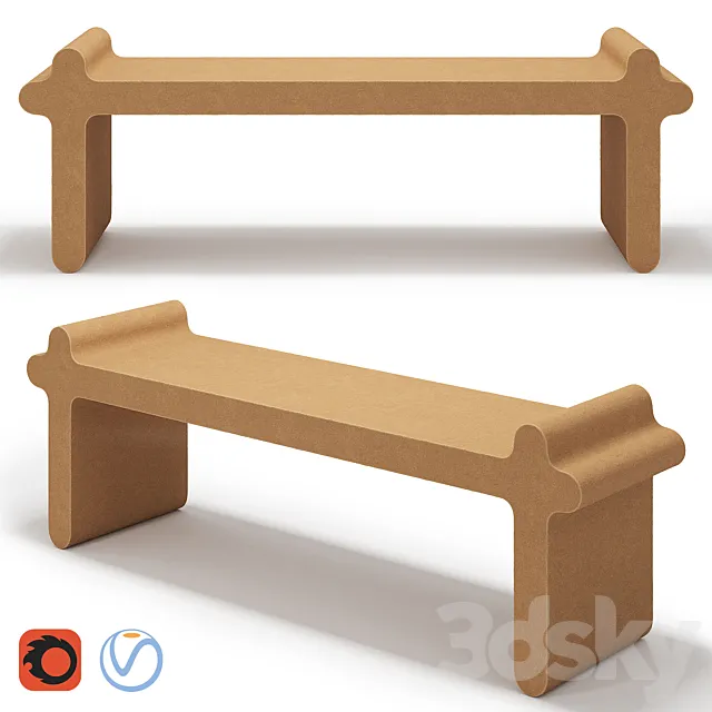 Ossicle Brown Leather Bench # 1 3DModel