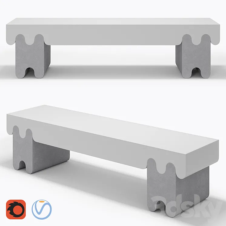 Ossicle Gray Leather Bench №2 3D Model Free