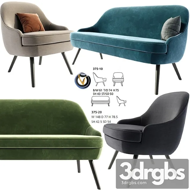 Other 375 walter knoll armchair and sofa with pillow 3D Model Free