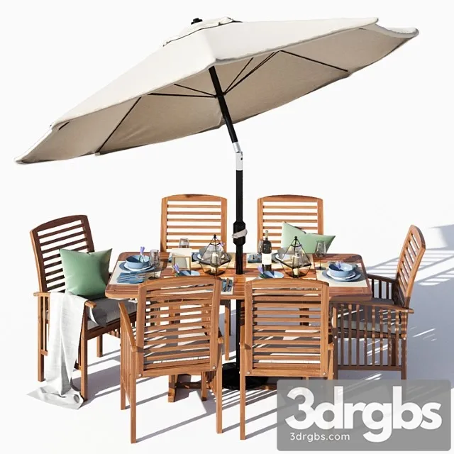Other Brown acacia 7- piece dining set 3D Model Free