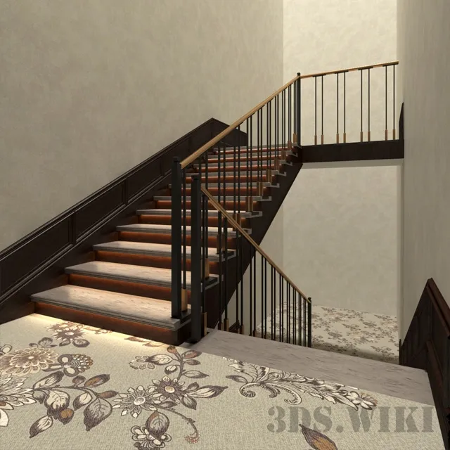 other-models - Classic wooden staircase with lighting 3D Model