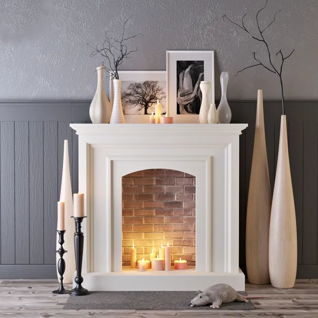 other-models - Decorative fireplace with candles 3D Model