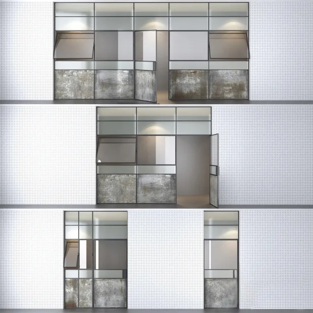 other-models - Set  4 steel doors wired glass wireglass 3D Model