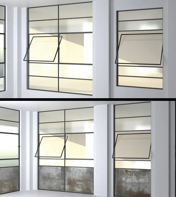other-models - Set 4 Steel Factory Windows wired glass wireglass 3D Model