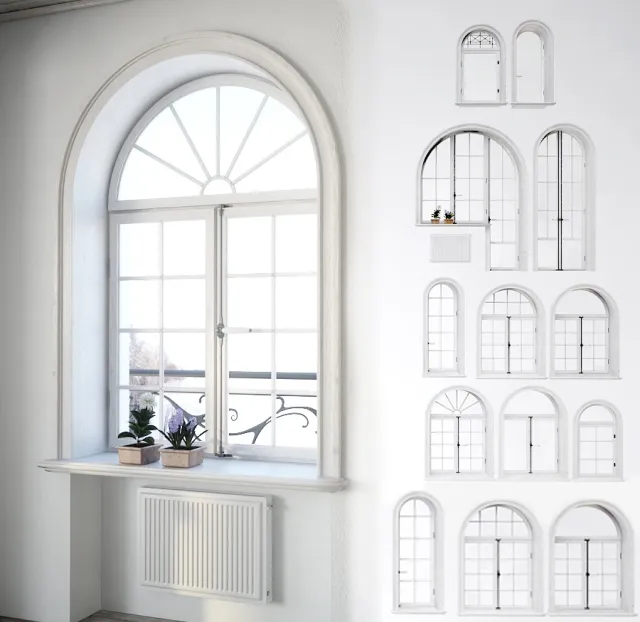 other-models - Set classical arched windows with decor 3D Model