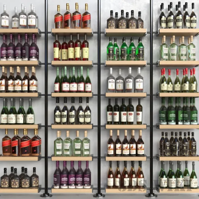 other-models - (Wooden shelving with bottles) 3D Model