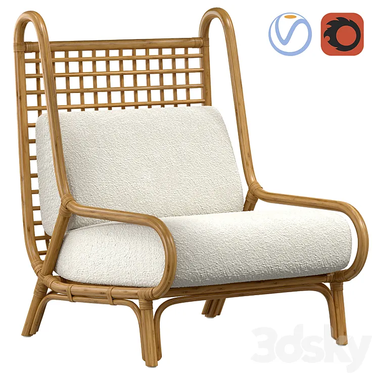 OUEN RATTAN ACCENT CHAIR CB2 Crate Barrel 3D Model Free