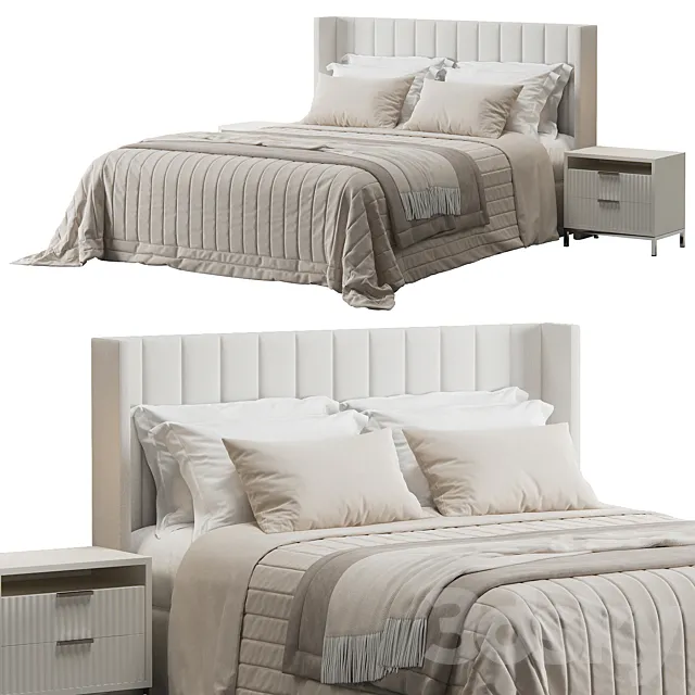 Oulton Striped Headboard Wingback Bed by Ambassador Beds 3D Model