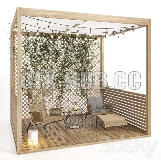 Outdoor armchair and coffee table 1 3D Model