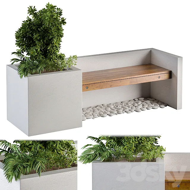Outdoor Bench with FlowerBox 3D Model
