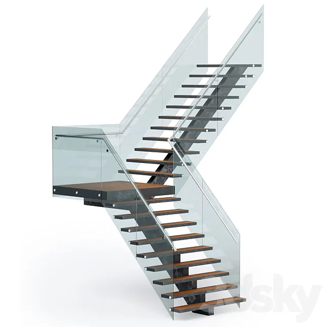Outdoor corner staircase with stringer 3D Model