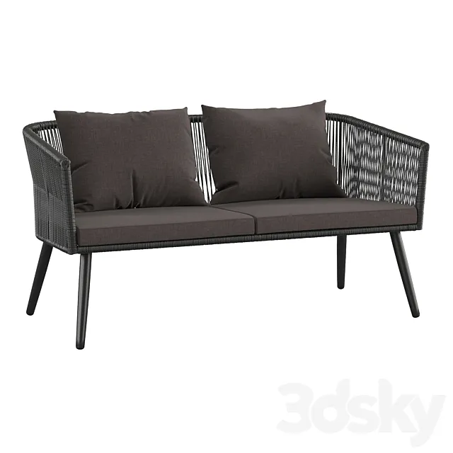 Outdoor garden 2-seater couch made of artificial rattan 3D Model