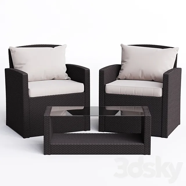 Outdoor garden furniture armchair and table 3D Model