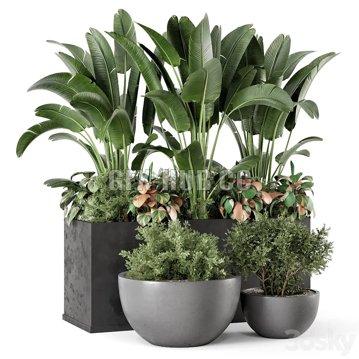 Outdoor Garden set Bush and Tree - Garden Set 1144 3D Model