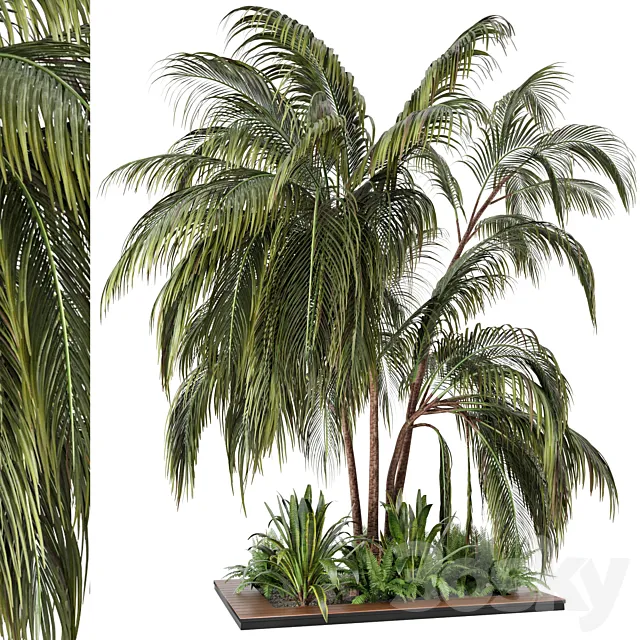 Outdoor Garden set bush and Tree - Garden Set 24 3D Model