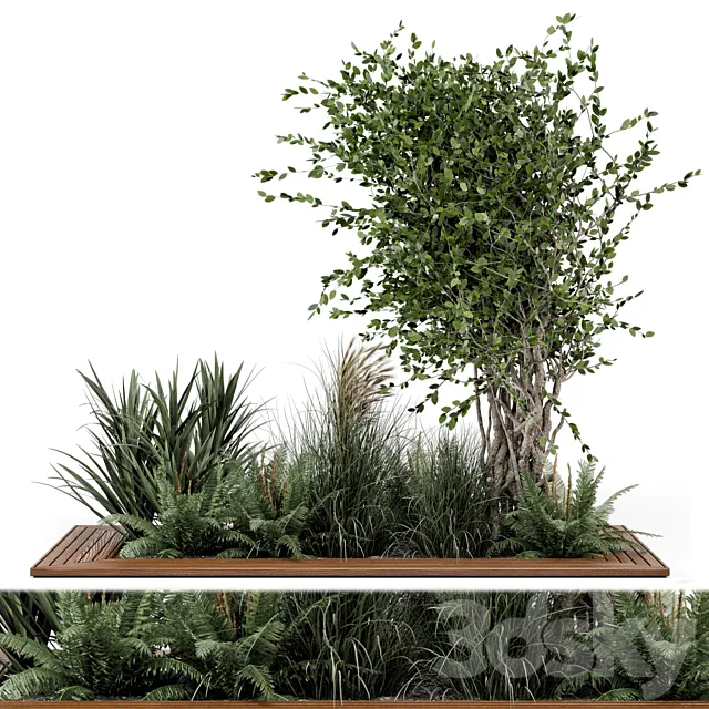 Outdoor Garden set bush and Tree - Garden Set 361 3D Model