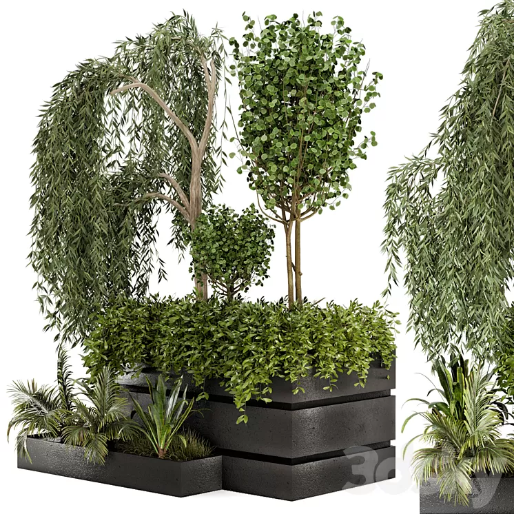 Outdoor Garden set bush and Tree - Garden Set 48 3D Model