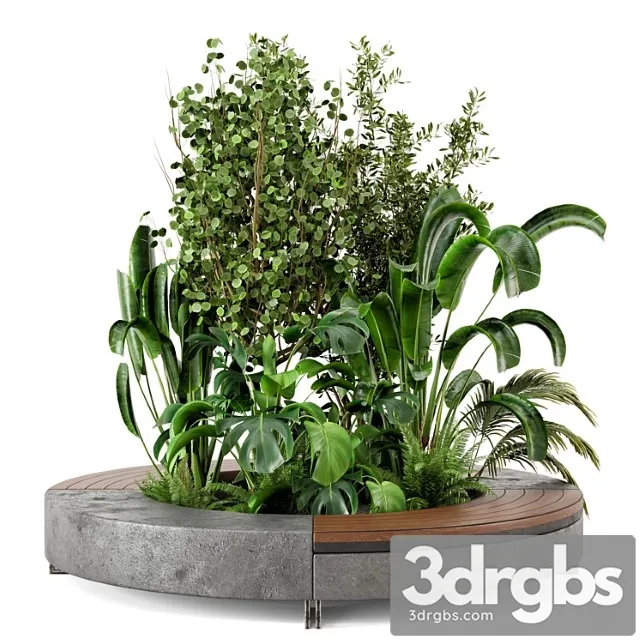 Outdoor garden set bush and tree - garden set 54 3D Model Free