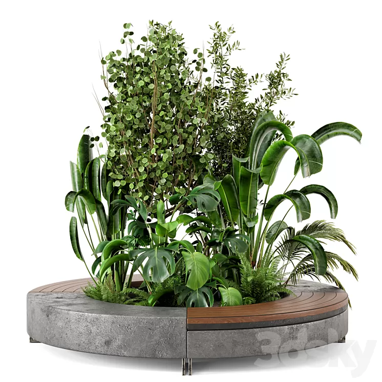 Outdoor Garden set bush and Tree - Garden Set 54 3D Model