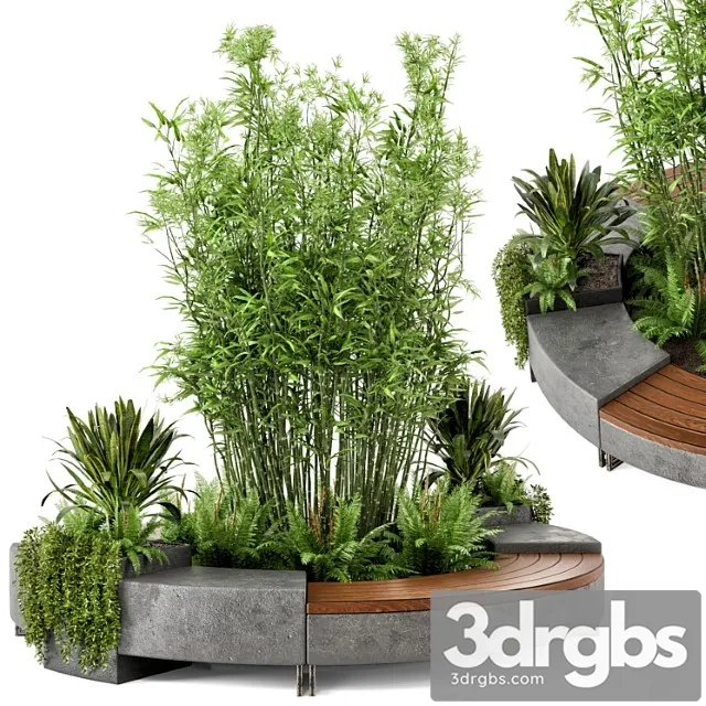 Outdoor garden set bush and tree - garden set 55 3D Model Free