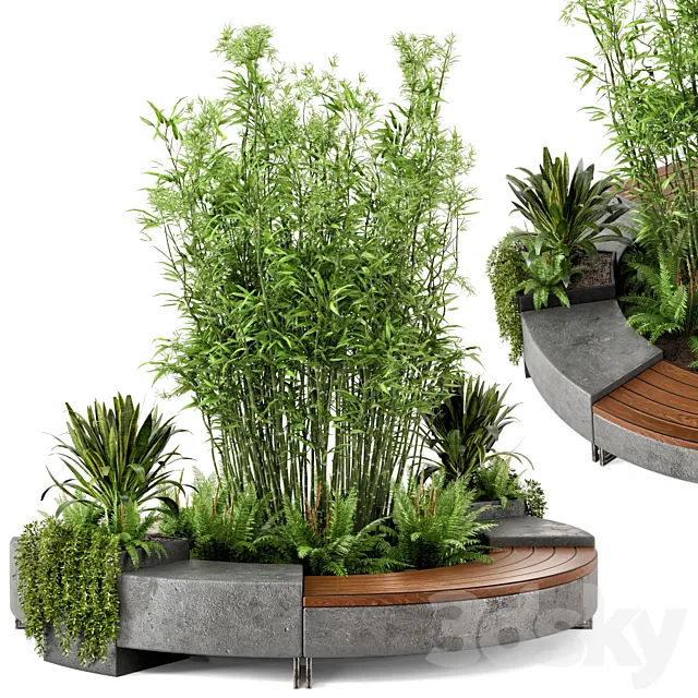 Outdoor Garden set bush and Tree - Garden Set 55 3D Model