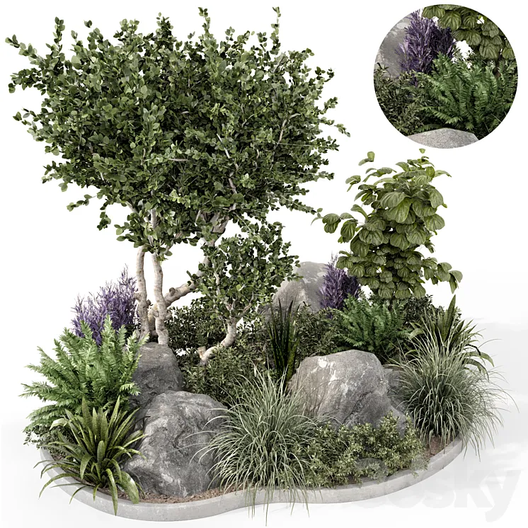 Outdoor Garden set bush and Tree - Garden Set 636 3D Model Free