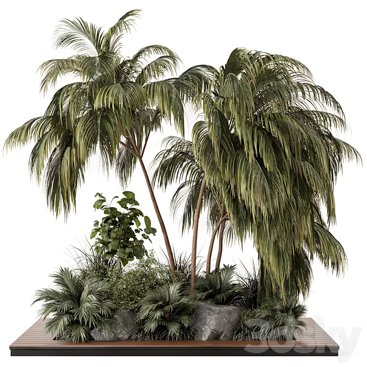 Outdoor Garden set bush and Tree - Garden Set 649 3D Model Free