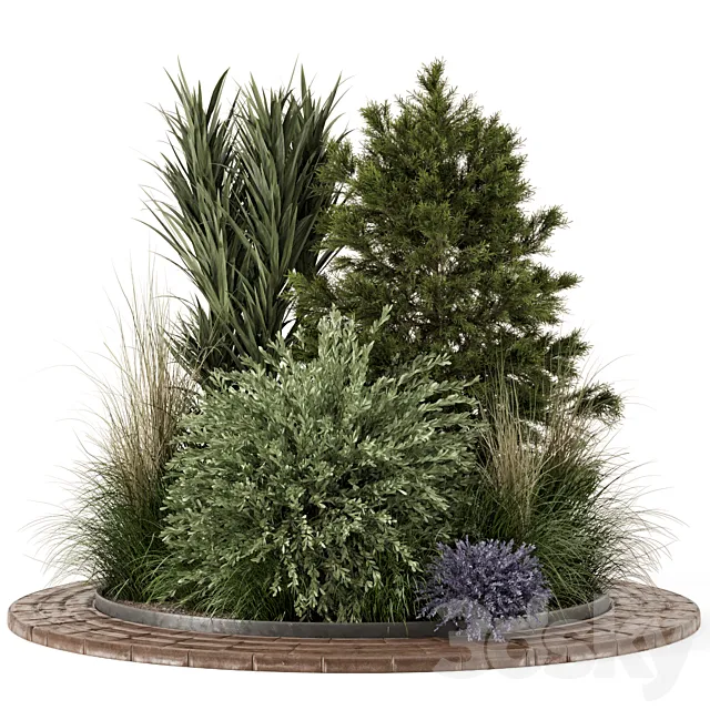 Outdoor Garden set bush and Tree - Garden Set 656 3D Model