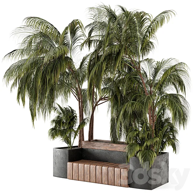 Outdoor Garden set bush and Tree - Garden Set 76 3D Model