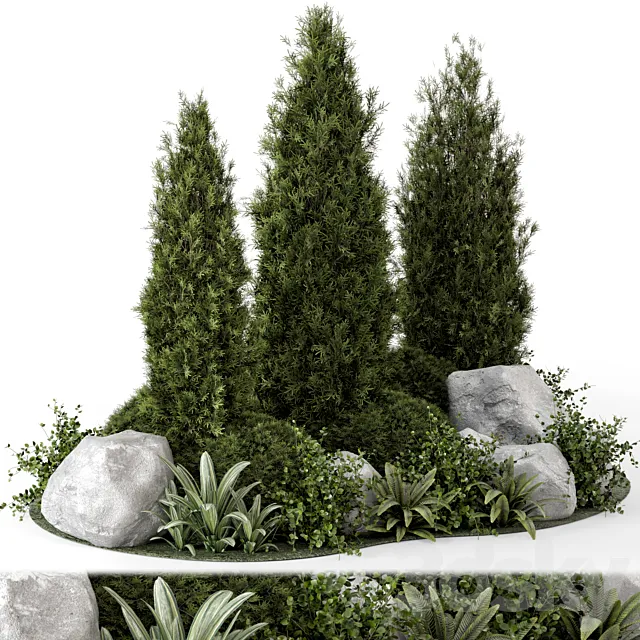 Outdoor Garden Set Bush and Tree - Garden Set 846 3D Model