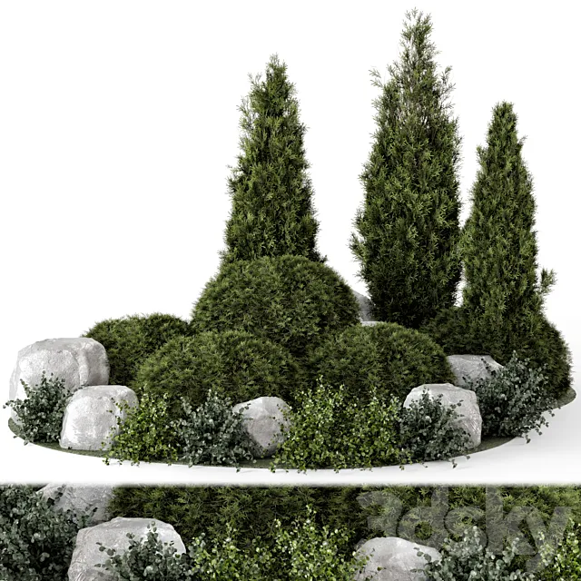 Outdoor Garden Set Bush and Tree - Garden Set 894 3D Model