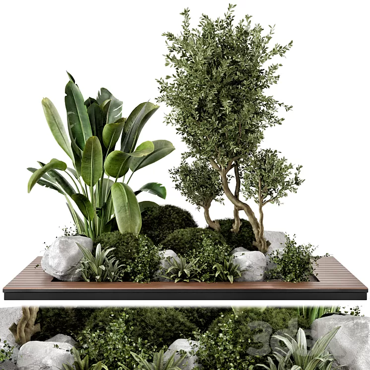 Outdoor Garden Set Bush and Tree - Garden Set 908 3D Model Free