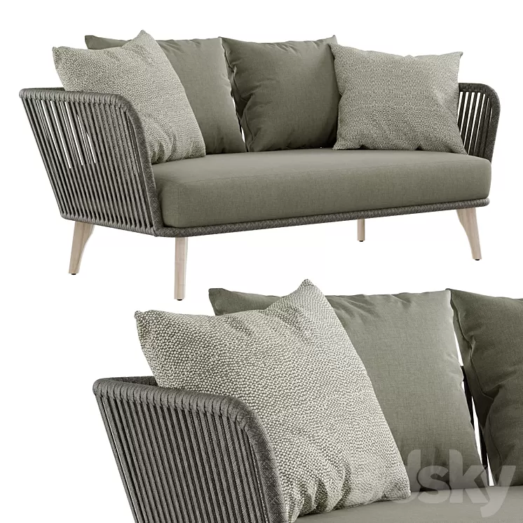 Outdoor garden wicker woven 2-seater sofa 4so santander 3D Model