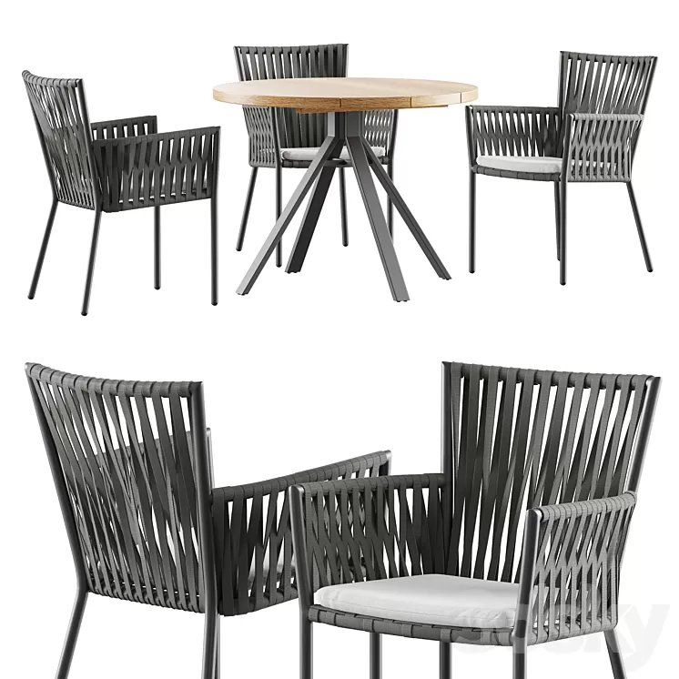 Outdoor garden wicker woven dining set Skyline design Bowline 3D Model Free