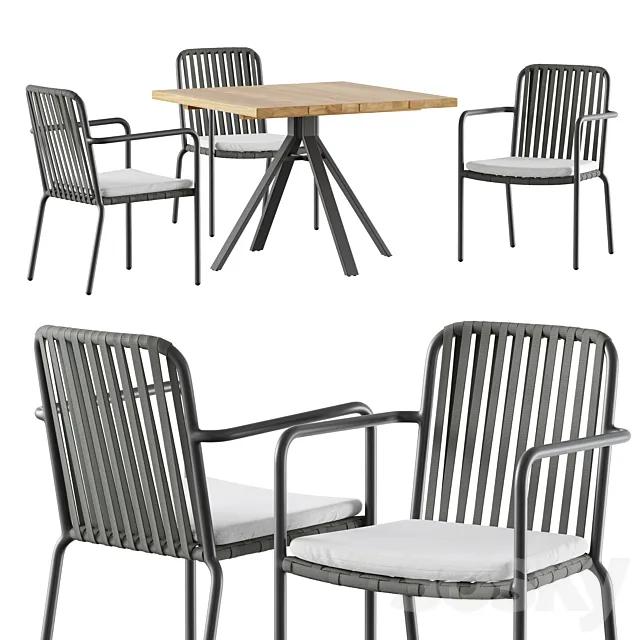 Outdoor garden wicker woven dining set Skyline design Trinity 3D Model