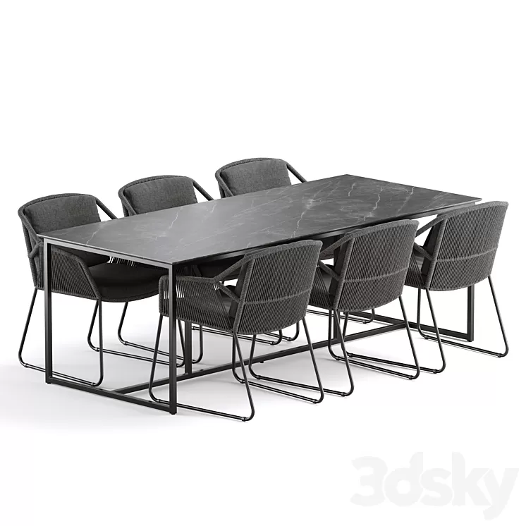 Outdoor Garden Woven Dining Set 3D Model Free