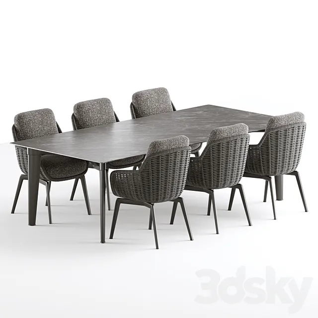 Outdoor Garden Woven Dining Set Belt Cord 3D Model