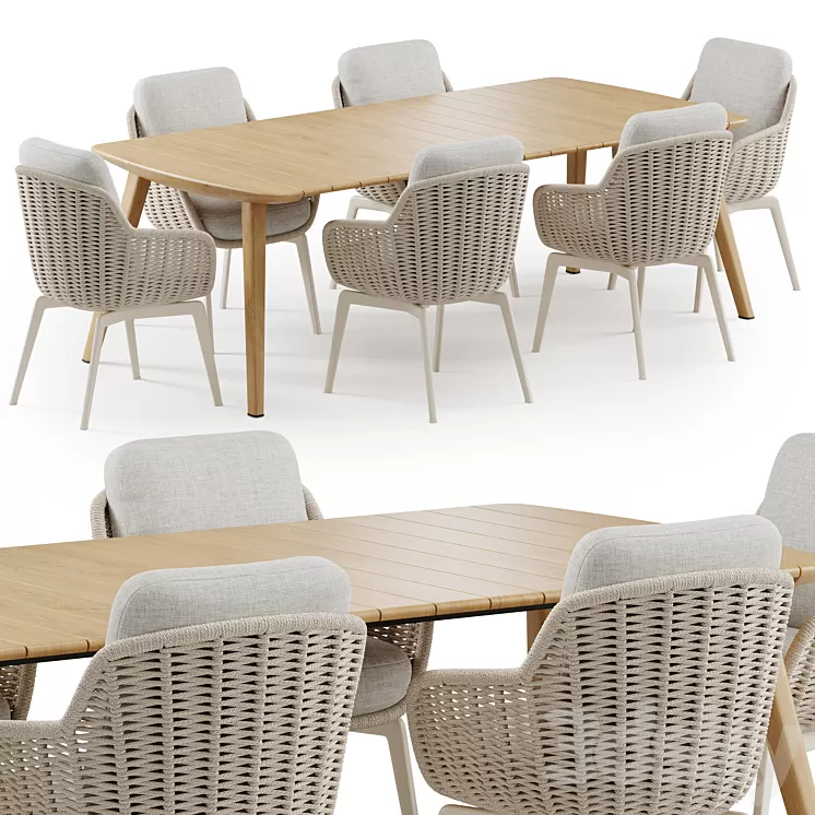 Outdoor Garden Woven Dining Set Belt Cord 3D Model Free