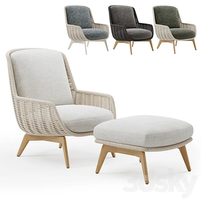 Outdoor Garden Woven Lounge Bergere Belt Cord 3D Model