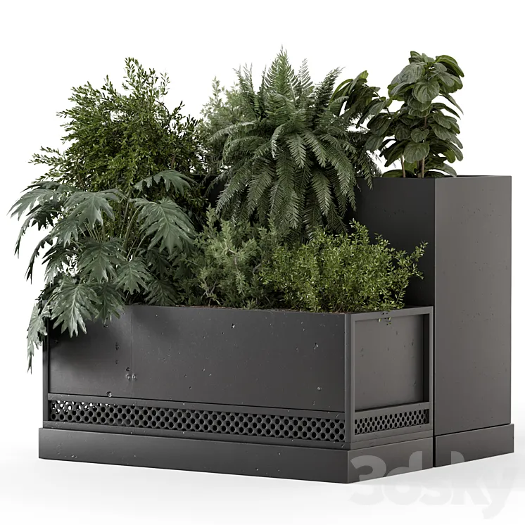 Outdoor Plant Box in rusty Concrete Pot on Metal Shelf - Set 1453 3D Model Free