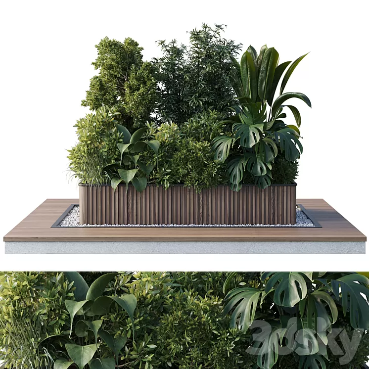 Outdoor plant Collection 114 - Wooden box for plant garden 3D Model Free