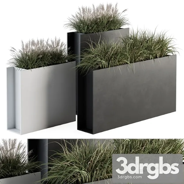 Outdoor Plant Set 288 Grass In Plant Box 3D Model Free