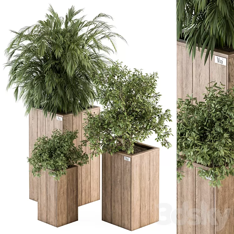 Outdoor Plant Set 297 - Wooden Plant Box 3D Model Free