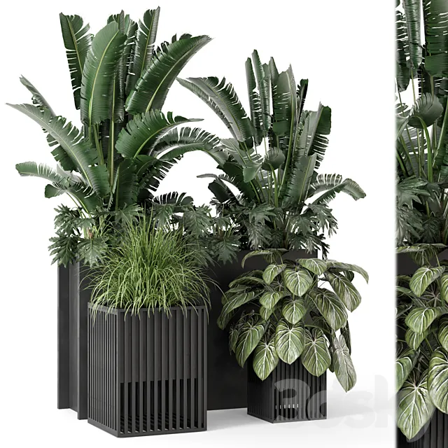 Outdoor Plants Bush in Metal Pot - Set 1074 3D Model