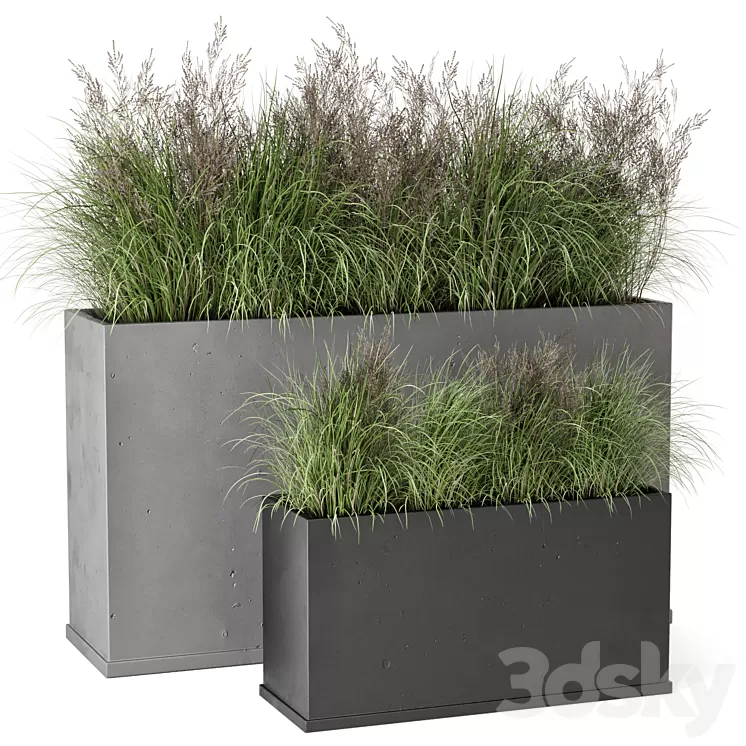 Outdoor Plants Bush in rusty Concrete Pot - Set 565 3D Model Free