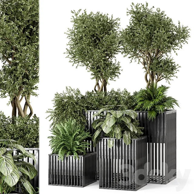 Outdoor Plants in Metal Pots - Set 802 3D Model